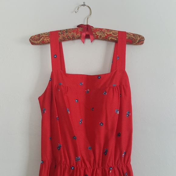 Vintage 1970's 1980's Cotton Floral Polka Dot Sundress - Picture 7 of 8